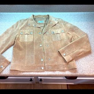 Snap-Up double chest pockets Leather Suede Shacket Shirt/Jacket lined Camel tone